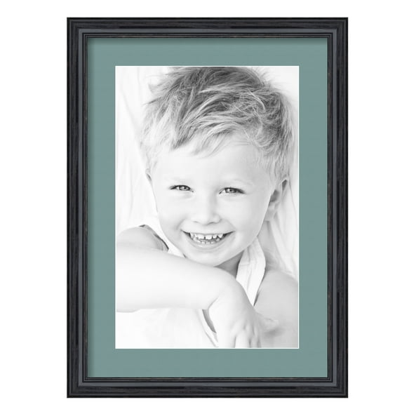 ArtToFrames 15x21" Matted Picture Frame with 11x17" Single Mat Photo Opening Framed in 1.25" Black Stain on Solid Red Oak and 2" Nile Green Mat (FWM-4083-15x21)