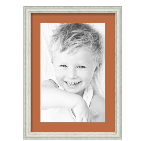 ArtToFrames 15x21" Matted Picture Frame with 11x17" Single Mat Photo Opening Framed in 1.25" Off White Wash on Ash and 2" Red Orange Mat (FWM-4098-15x21)