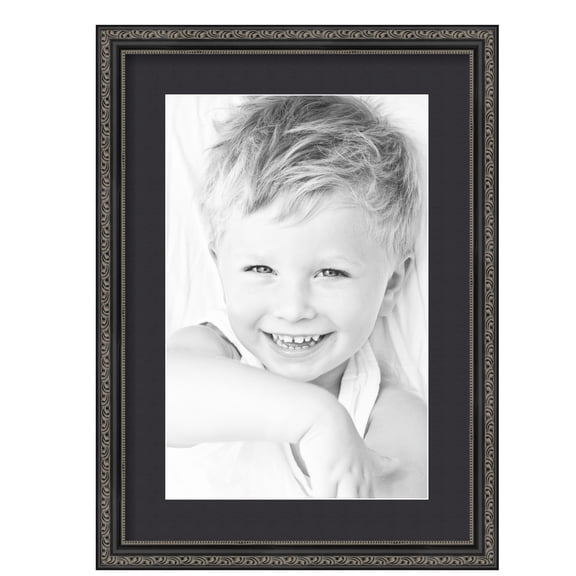ArtToFrames 15x21" Matted Picture Frame with 11x17" Single Mat Photo Opening Framed in 1.25" Antique Black and 2" Black Mat (FWM-5106-15x21)