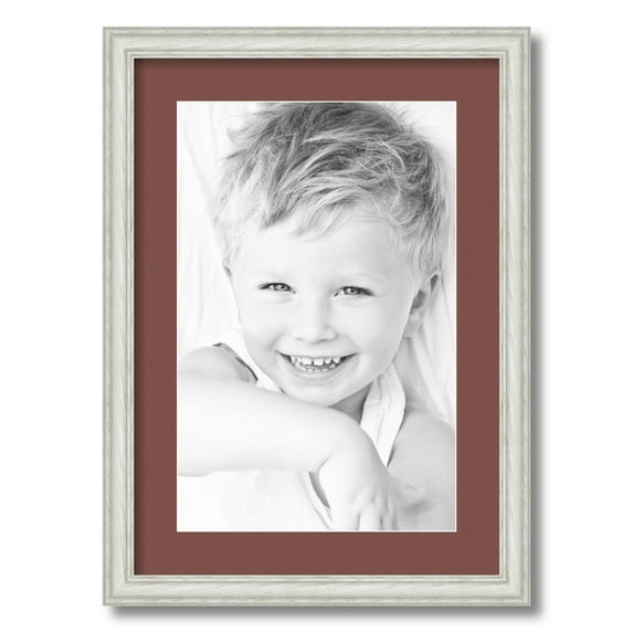 ArtToFrames 15x21" Matted Picture Frame with 11x17" Single Mat Photo Opening Framed in 1.25" Off White Wash on Ash and 2" Brique Mat (FWM-4098-15x21)