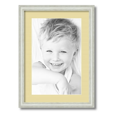 ArtToFrames 15x21 Matted Picture Frame with 11x17 Single Mat Photo Opening Framed in 1.25 Off White Wash on Ash and 2 Buttercup Mat (FWM-4098-15x21)