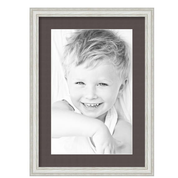 ArtToFrames 15x21" Matted Picture Frame with 11x17" Single Mat Photo Opening Framed in 1.25" Off White Wash on Ash and 2" Chestnut Mat (FWM-4098-15x21)