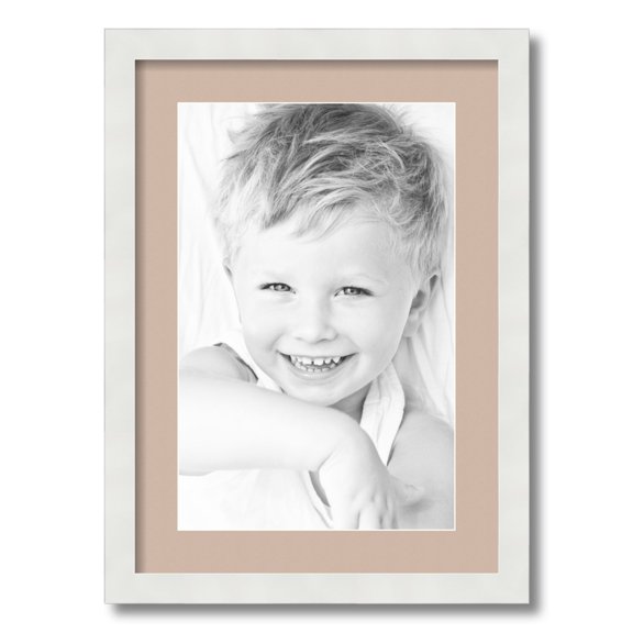 ArtToFrames 15x21 Matted Picture Frame with 11x17 Single Mat Photo Opening Framed in 1.25 Satin White Frame and 2 Grey Beige Mat (FWM-3966-15x21)