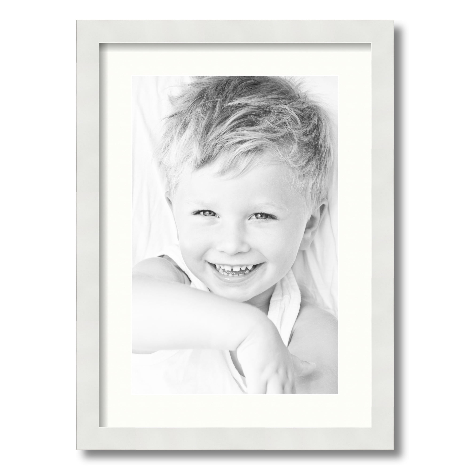 Satin White Wood Picture Frame with Porcelain Mat