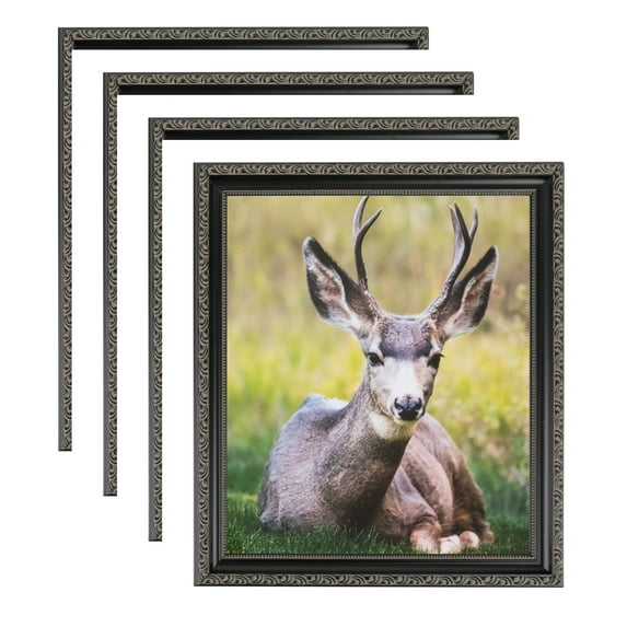 ArtToFrames 16" x 16" Antique Black Picture Frame, 16x16 inch Black Wood Poster Frame (WOM-5106), 4 Pack