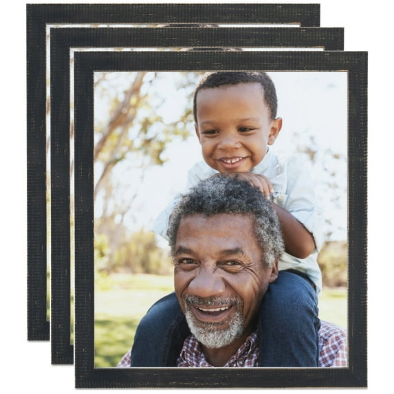 ArtToFrames 16" x 16" Distressed Black Picture Frame, 16x16 inch Black Wood Poster Frame (WOM-4740), 3 Pack