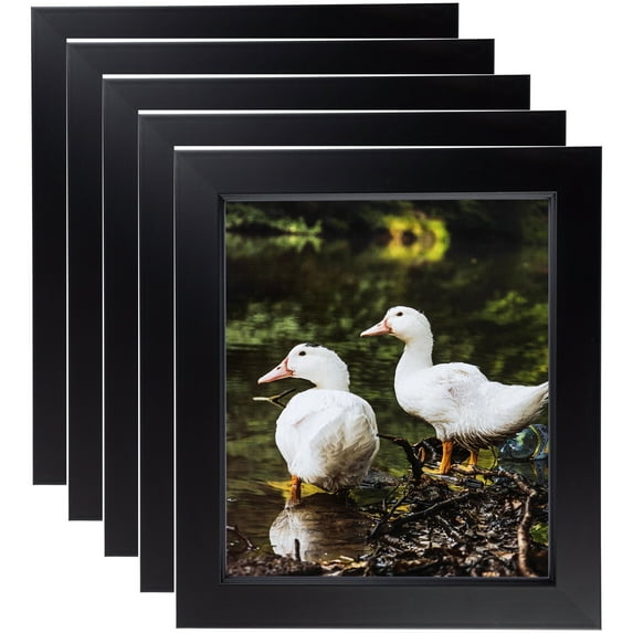 ArtToFrames 16" x 16" Satin Black Step Lip Picture Frame, 16x16 inch Black Wood Poster Frame (WOM-1452), 5 Pack