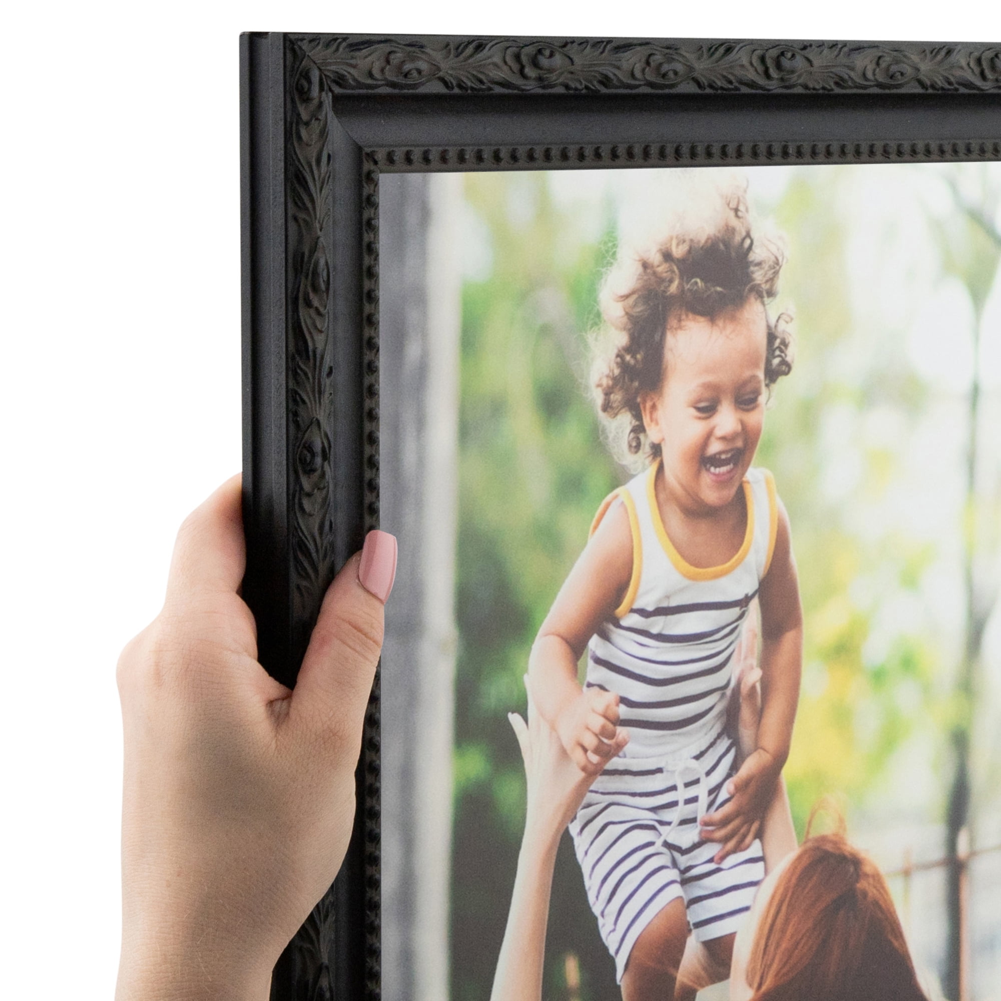 ArtToFrames 16" x 20" Black Engraved Edges Picture Frame, 16x20 inch Black Wood Poster Frame (WOM-4055)