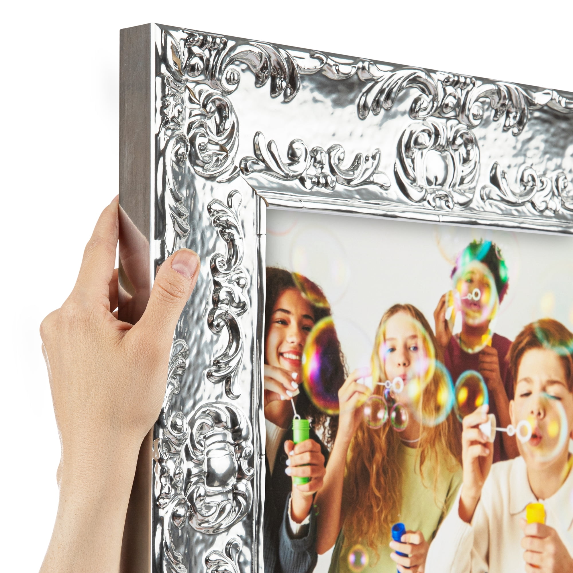 ArtToFrames 16" x 20" Platinum Baroque Luxe Picture Frame, 16x20 inch Silver Wood Poster Frame (WOM-5265),  Pack