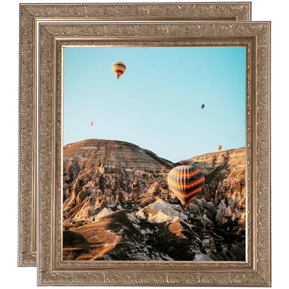 ArtToFrames 16" x 29" Ornate Silver with Bead Picture Frame, 16x29 inch Silver Wood Poster Frame (WOM-5076), 2 Pack