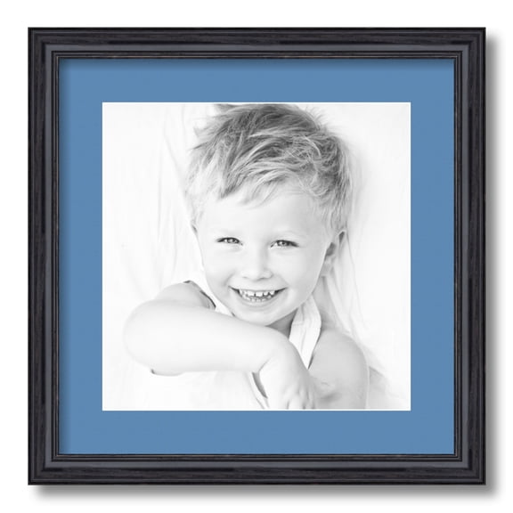 ArtToFrames 16x16 Matted Picture Frame with 12x12 Single Mat Photo Opening Framed in 1.25 Black Stain on Solid Red Oak and 2 Liberty Blue Mat (FWM-4083-16x16)