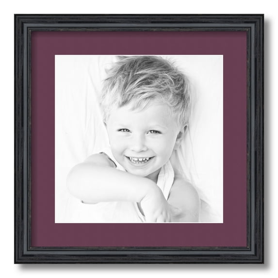 ArtToFrames 16x16" Matted Picture Frame with 12x12" Single Mat Photo Opening Framed in 1.25" Black Stain on Solid Red Oak and 2" Ruby Mat (FWM-4083-16x16)
