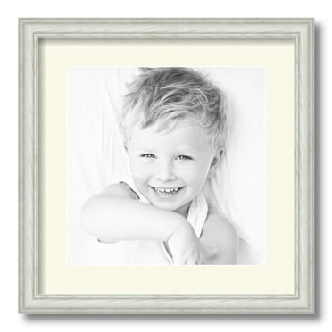 ArtToFrames 16x16 Matted Picture Frame with 12x12 Single Mat Photo Opening Framed in 1.25 Off White Wash on Ash and 2 Brilliant White Mat (FWM-4098-16x16)