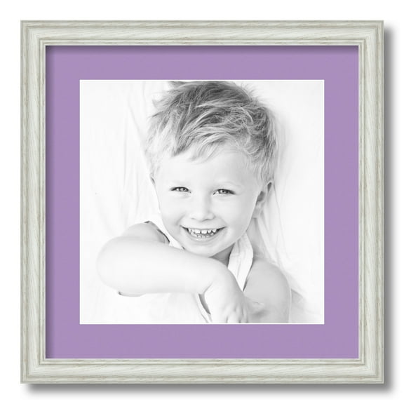 ArtToFrames 16x16" Matted Picture Frame with 12x12" Single Mat Photo Opening Framed in 1.25" Off White Wash on Ash and 2" Lavender Mist Mat (FWM-4098-16x16)