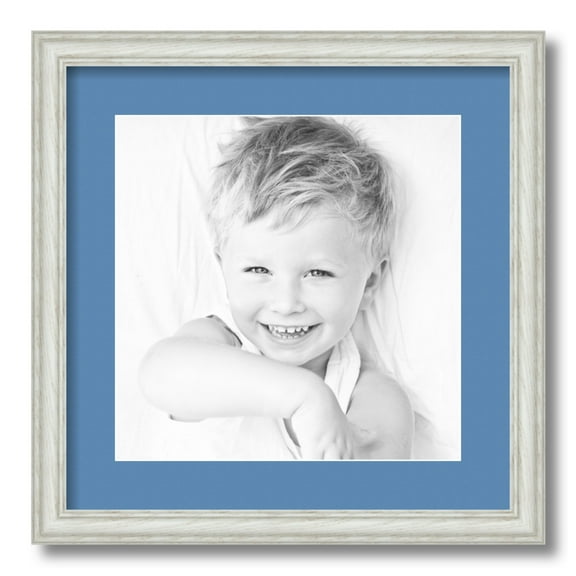 ArtToFrames 16x16 Matted Picture Frame with 12x12 Single Mat Photo Opening Framed in 1.25 Off White Wash on Ash and 2 Liberty Blue Mat (FWM-4098-16x16)