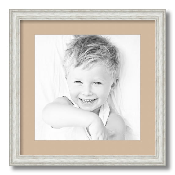 ArtToFrames 16x16" Matted Picture Frame with 12x12" Single Mat Photo Opening Framed in 1.25" Off White Wash on Ash and 2" Scotch Mist Mat (FWM-4098-16x16)