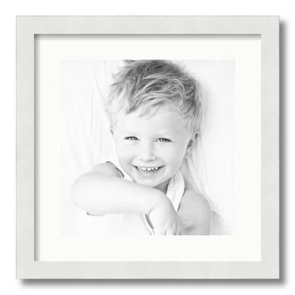 ArtToFrames 16x16 Matted Picture Frame with 12x12 Single Mat Photo Opening Framed in 1.25 Satin White Frame and 2 Fabric White Mat (FWM-3966-16x16)