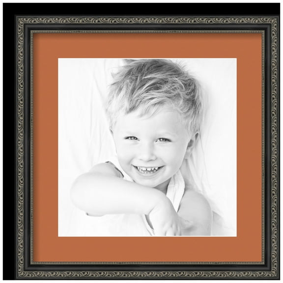 ArtToFrames 16x16" Matted Picture Frame with 12x12" Single Mat Photo Opening Framed in 1.25" Antique Black and 2" Red Orange Mat (FWM-5106-16x16)