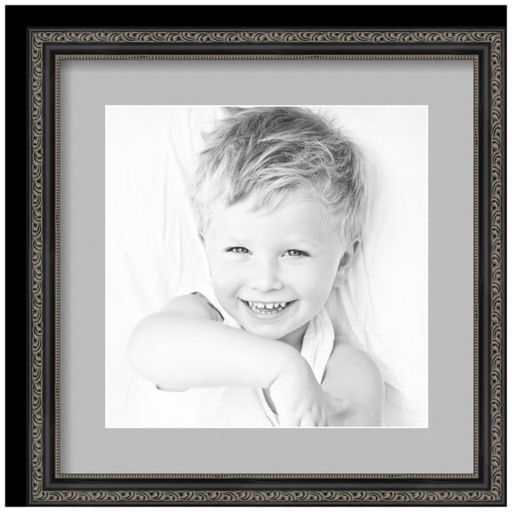 ArtToFrames 16x16" Matted Picture Frame with 12x12" Single Mat Photo Opening Framed in 1.25" Antique Black and 2" TV Grey Mat (FWM-5106-16x16)