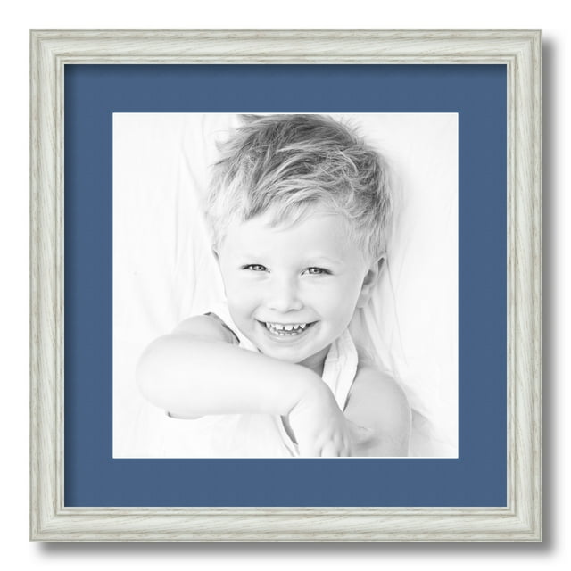 ArtToFrames 16x16" Matted Picture Frame with 12x12" Single Mat Photo Opening Framed in 1.25" Off White Wash on Ash and 2" Royal Mat (FWM-4098-16x16)
