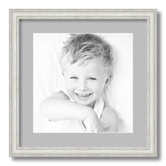 ArtToFrames 16x16 Matted Picture Frame with 12x12 Single Mat Photo Opening Framed in 1.25 Off White Wash on Ash and 2 TV Grey Mat (FWM-4098-16x16)