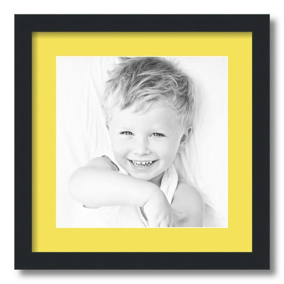 ArtToFrames 16x16" Matted Picture Frame with 12x12" Single Mat Photo Opening Framed in 1.25" Satin Black and 2" Canary Mat (FWM-3926-16x16)