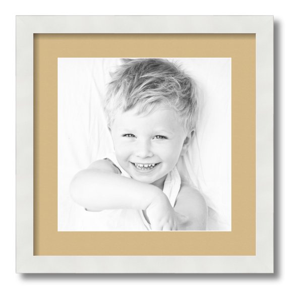 ArtToFrames 16x16 Matted Picture Frame with 12x12 Single Mat Photo Opening Framed in 1.25 Satin White Frame and 2 Autumn Gold Mat (FWM-3966-16x16)