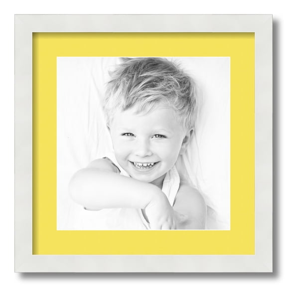ArtToFrames 16x16" Matted Picture Frame with 12x12" Single Mat Photo Opening Framed in 1.25" Satin White Frame and 2" Canary Mat (FWM-3966-16x16)