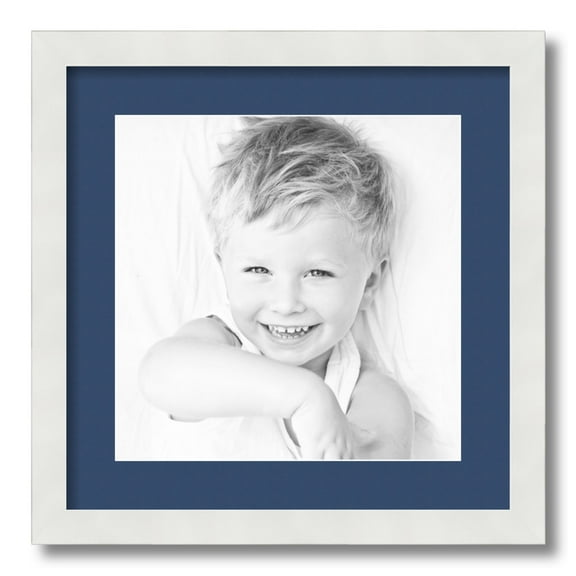 ArtToFrames 16x16 Matted Picture Frame with 12x12 Single Mat Photo Opening Framed in 1.25 Satin White Frame and 2 Delft Blue Mat (FWM-3966-16x16)
