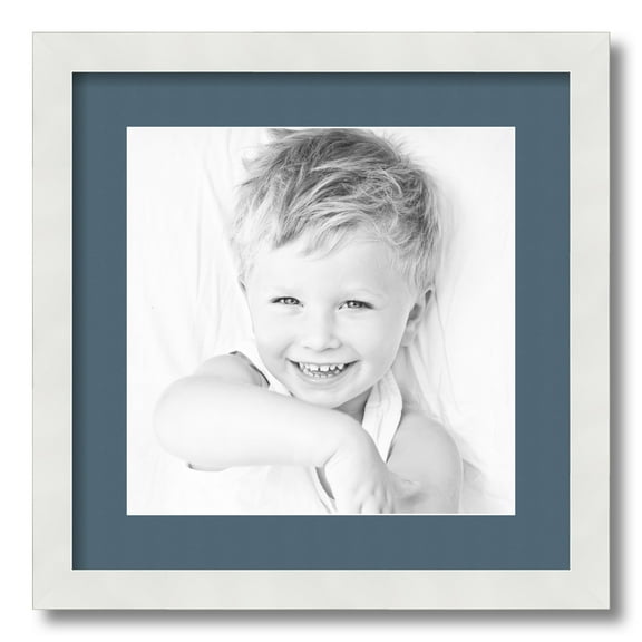 ArtToFrames 16x16" Matted Picture Frame with 12x12" Single Mat Photo Opening Framed in 1.25" Satin White Frame and 2" Dutch Blue Mat (FWM-3966-16x16)