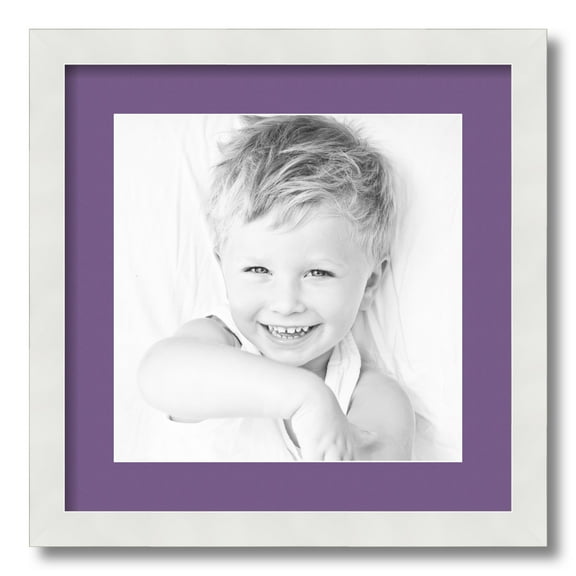 ArtToFrames 16x16" Matted Picture Frame with 12x12" Single Mat Photo Opening Framed in 1.25" Satin White Frame and 2" Grape Mat (FWM-3966-16x16)