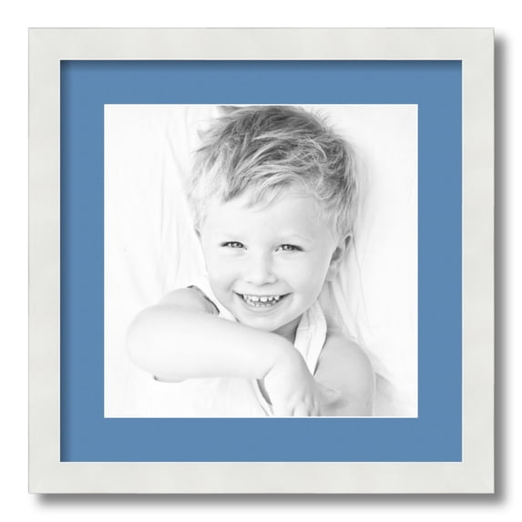 ArtToFrames 16x16 Matted Picture Frame with 12x12 Single Mat Photo Opening Framed in 1.25 Satin White Frame and 2 Liberty Blue Mat (FWM-3966-16x16)