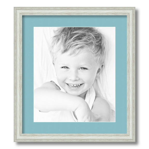 ArtToFrames 16x18" Matted Picture Frame with 12x14" Single Mat Photo Opening Framed in 1.25" Off White Wash on Ash and 2" French Blue Mat (FWM-4098-16x18)