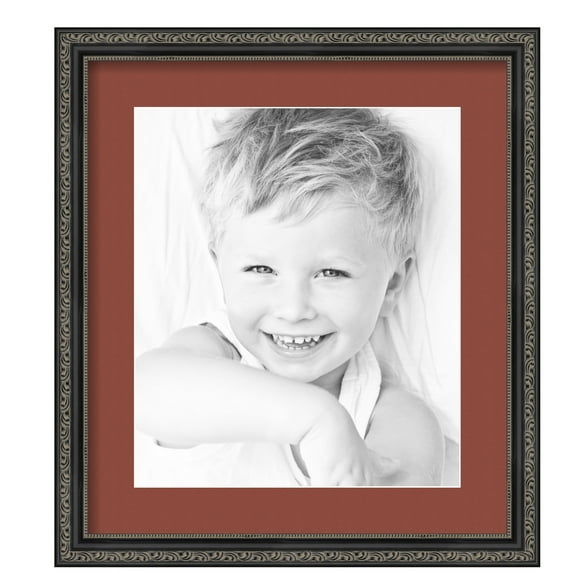 ArtToFrames 16x18" Matted Picture Frame with 12x14" Single Mat Photo Opening Framed in 1.25" Antique Black and 2" Cognac Mat (FWM-5106-16x18)