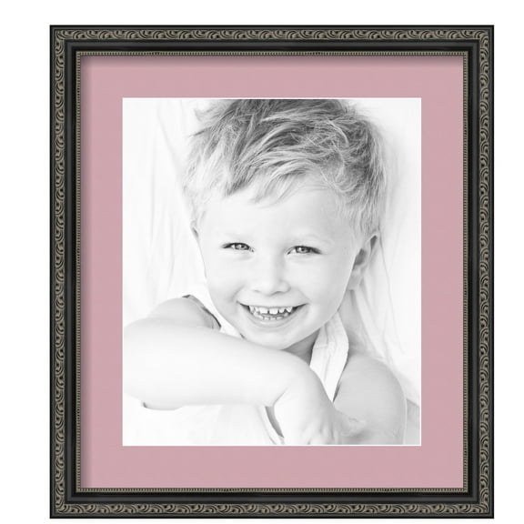 ArtToFrames 16x18" Matted Picture Frame with 12x14" Single Mat Photo Opening Framed in 1.25" Antique Black and 2" Seashell Mat (FWM-5106-16x18)