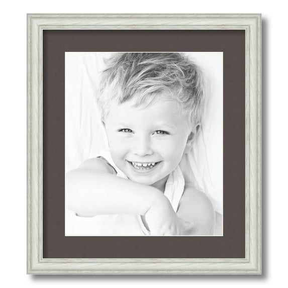 ArtToFrames 16x18" Matted Picture Frame with 12x14" Single Mat Photo Opening Framed in 1.25" Off White Wash on Ash and 2" Chestnut Mat (FWM-4098-16x18)