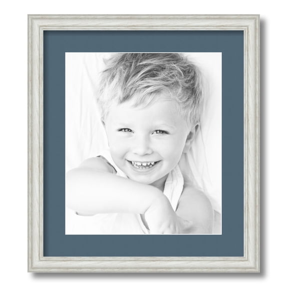ArtToFrames 16x18 Matted Picture Frame with 12x14 Single Mat Photo Opening Framed in 1.25 Off White Wash on Ash and 2 Dutch Blue Mat (FWM-4098-16x18)