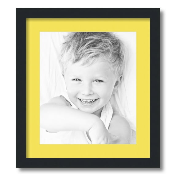 ArtToFrames 16x18" Matted Picture Frame with 12x14" Single Mat Photo Opening Framed in 1.25" Satin Black and 2" Canary Mat (FWM-3926-16x18)