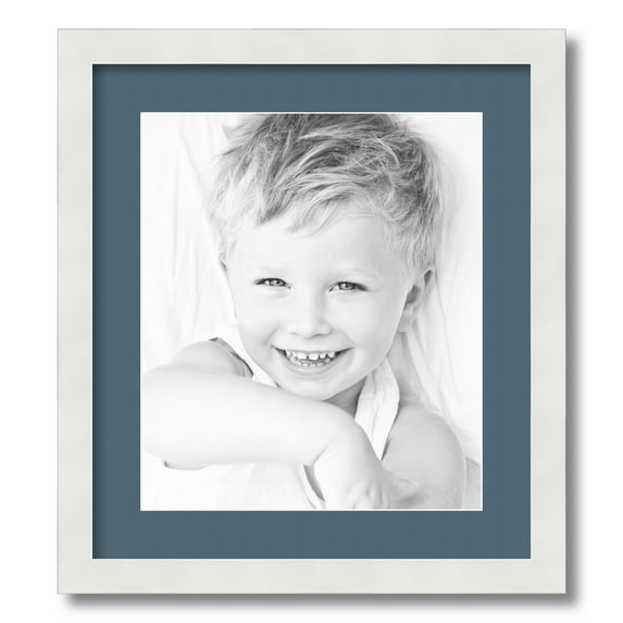 ArtToFrames 16x18" Matted Picture Frame with 12x14" Single Mat Photo Opening Framed in 1.25" Satin White Frame and 2" Dutch Blue Mat (FWM-3966-16x18)