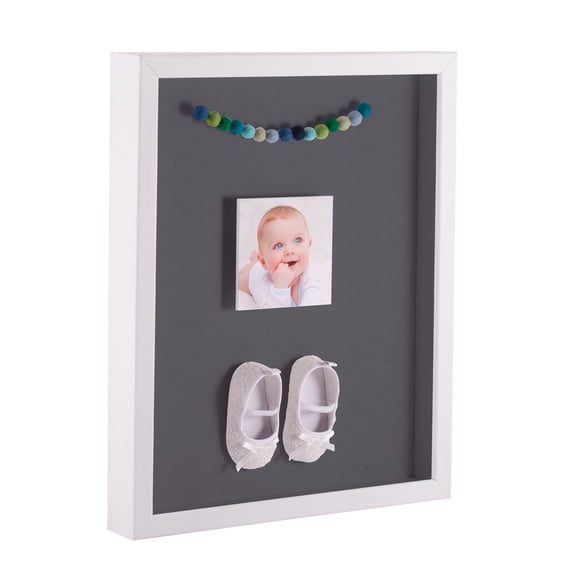 ArtToFrames 16x20 Inch Shadow Box Picture Frame, with a Satin White 1 Wide Shadowbox frame and Mountain Grey Mat Backing (4655)