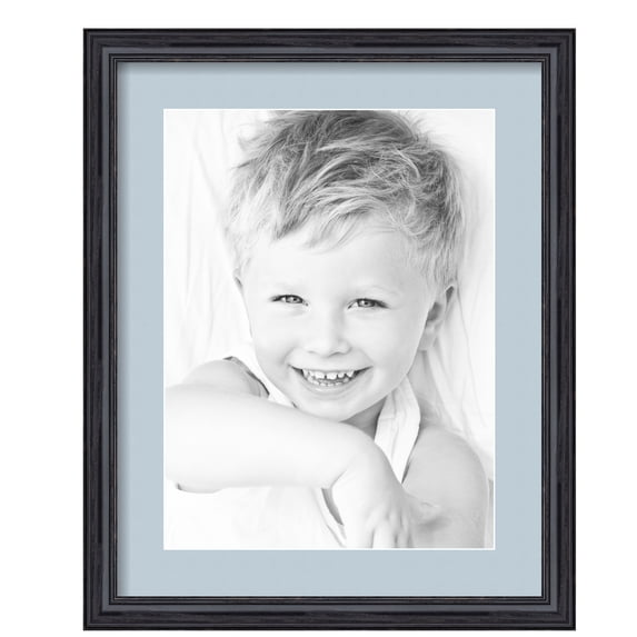 ArtToFrames 16x20" Matted Picture Frame with 12x16" Single Mat Photo Opening Framed in 1.25" Black Stain on Solid Red Oak and 2" Baby Blue Mat (FWM-4083-16x20)