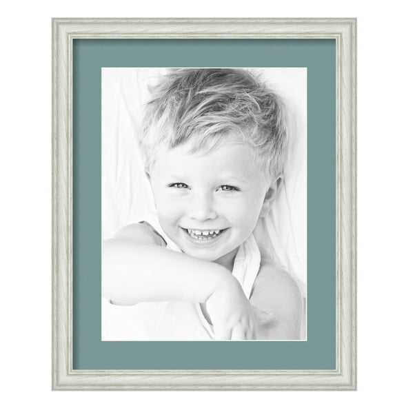 ArtToFrames 16x20" Matted Picture Frame with 12x16" Single Mat Photo Opening Framed in 1.25" Off White Wash on Ash and 2" Nile Green Mat (FWM-4098-16x20)