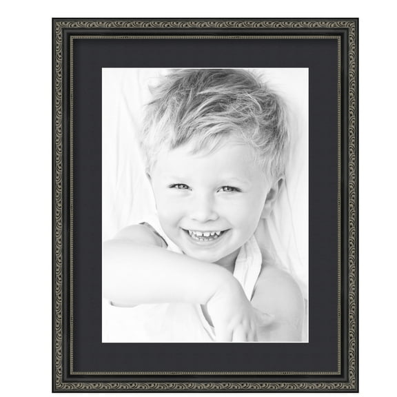 ArtToFrames 16x20" Matted Picture Frame with 12x16" Single Mat Photo Opening Framed in 1.25" Antique Black and 2" Black Mat (FWM-5106-16x20)