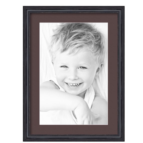 ArtToFrames 16x22" Matted Picture Frame with 12x18" Single Mat Photo Opening Framed in 1.25" Black Stain on Solid Red Oak and 2" Peat Mat (FWM-4083-16x22)