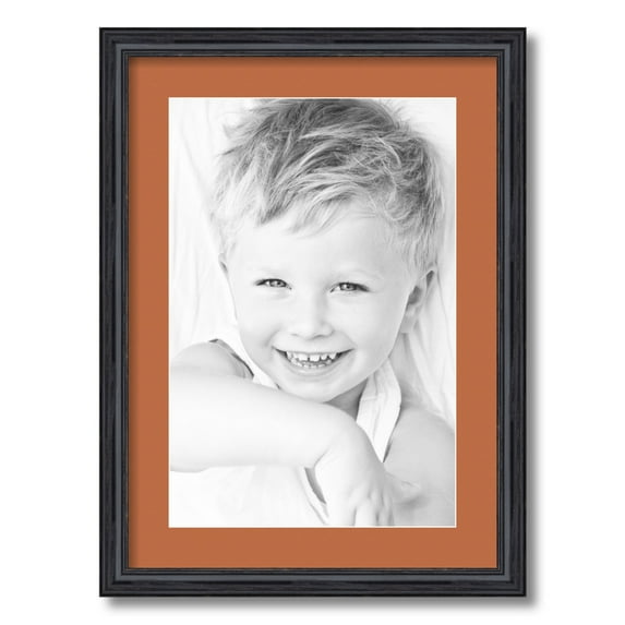 ArtToFrames 16x22 Matted Picture Frame with 12x18 Single Mat Photo Opening Framed in 1.25 Black Stain on Solid Red Oak and 2 Red Orange Mat (FWM-4083-16x22)