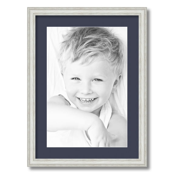 ArtToFrames 16x22" Matted Picture Frame with 12x18" Single Mat Photo Opening Framed in 1.25" Off White Wash on Ash and 2" Blue Jay Mat (FWM-4098-16x22)