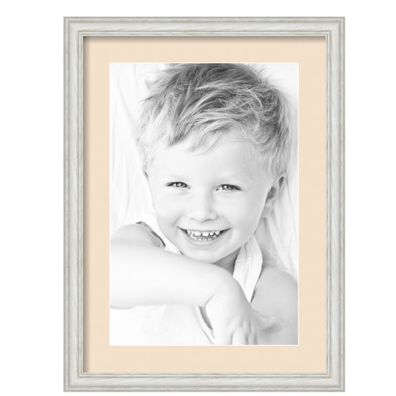 ArtToFrames 16x22" Matted Picture Frame with 12x18" Single Mat Photo Opening Framed in 1.25" Off White Wash on Ash and 2" French Creme Mat (FWM-4098-16x22)