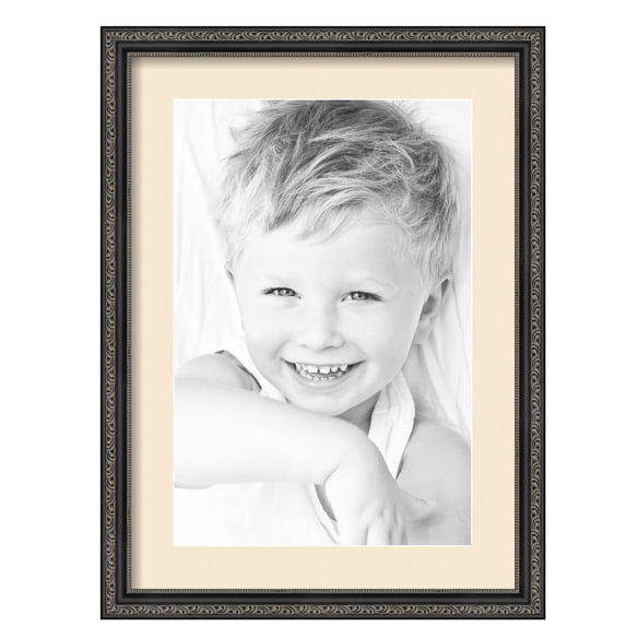 ArtToFrames 16x22" Matted Picture Frame with 12x18" Single Mat Photo Opening Framed in 1.25" Antique Black and 2" Alabaster Mat (FWM-5106-16x22)