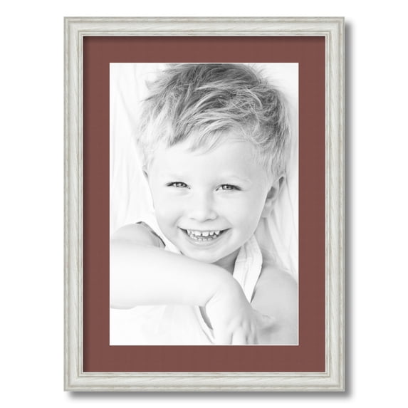 ArtToFrames 16x22" Matted Picture Frame with 12x18" Single Mat Photo Opening Framed in 1.25" Off White Wash on Ash and 2" Brique Mat (FWM-4098-16x22)