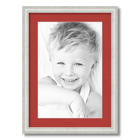 ArtToFrames 16x22 Matted Picture Frame with 12x18 Single Mat Photo Opening Framed in 1.25 Off White Wash on Ash and 2 Deep Red Mat (FWM-4098-16x22)